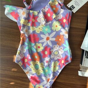 Purple and Orange One Piece Swimwear with Cap Sleeves